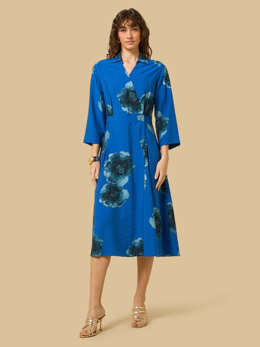 Floral Print Wrap Midi Dress