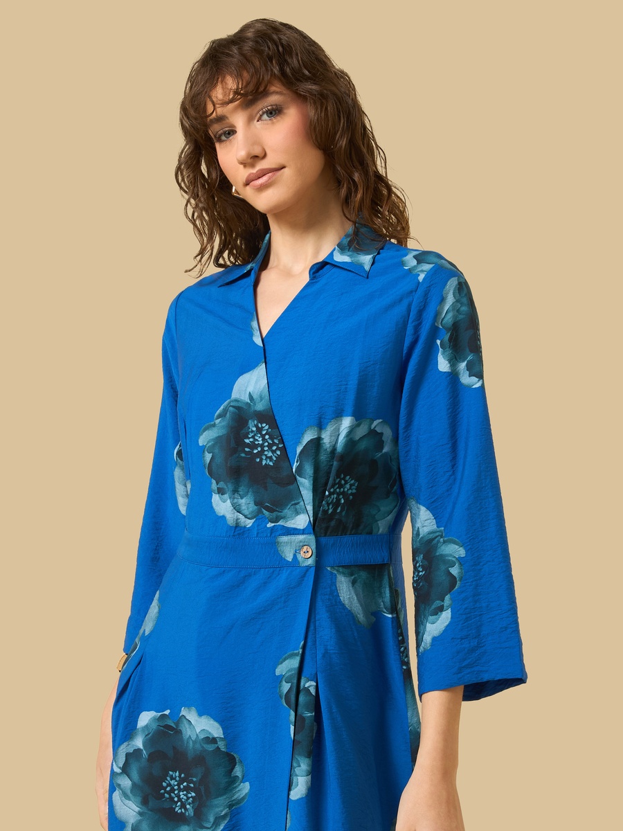 Floral Print Wrap Midi Dress