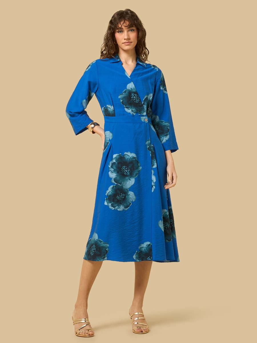 Floral Print Wrap Midi Dress
