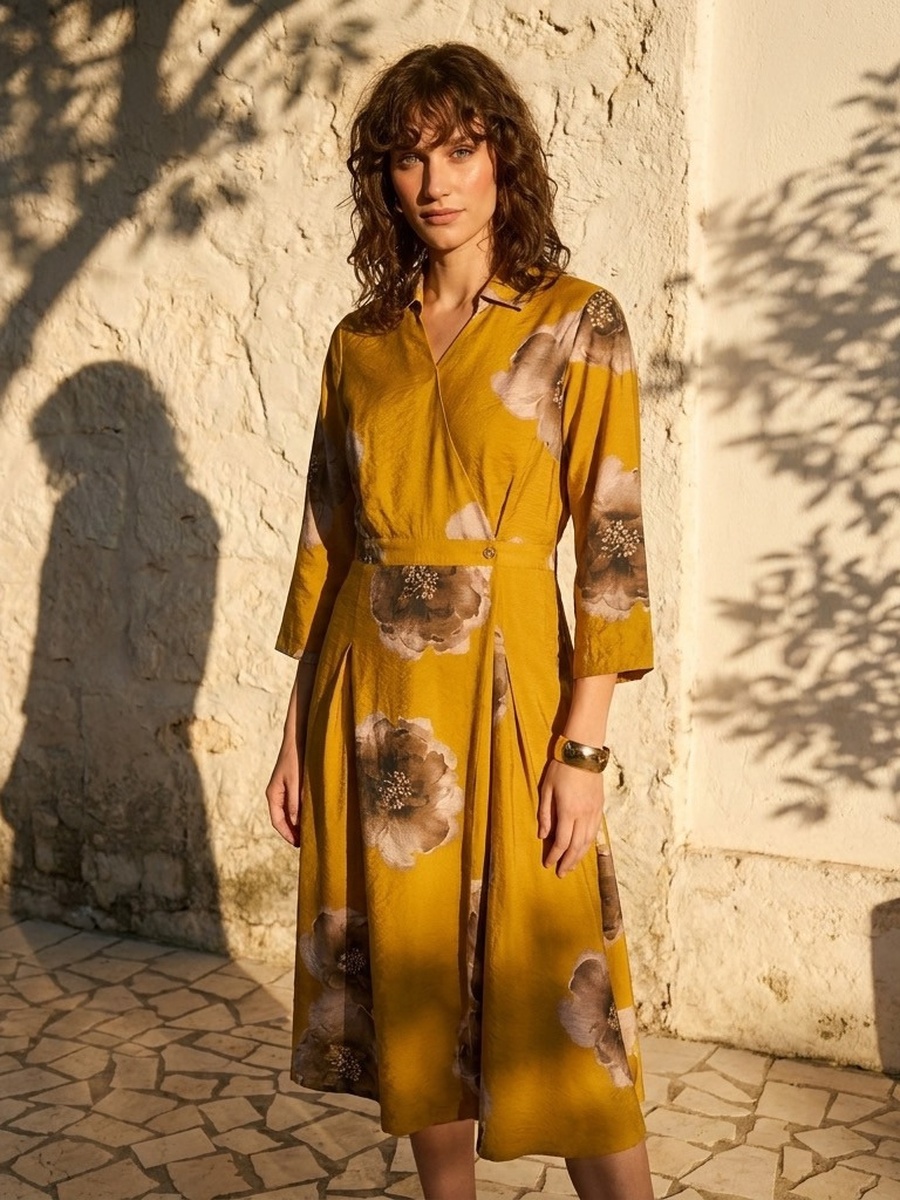 Printed Wrap Midi Dress