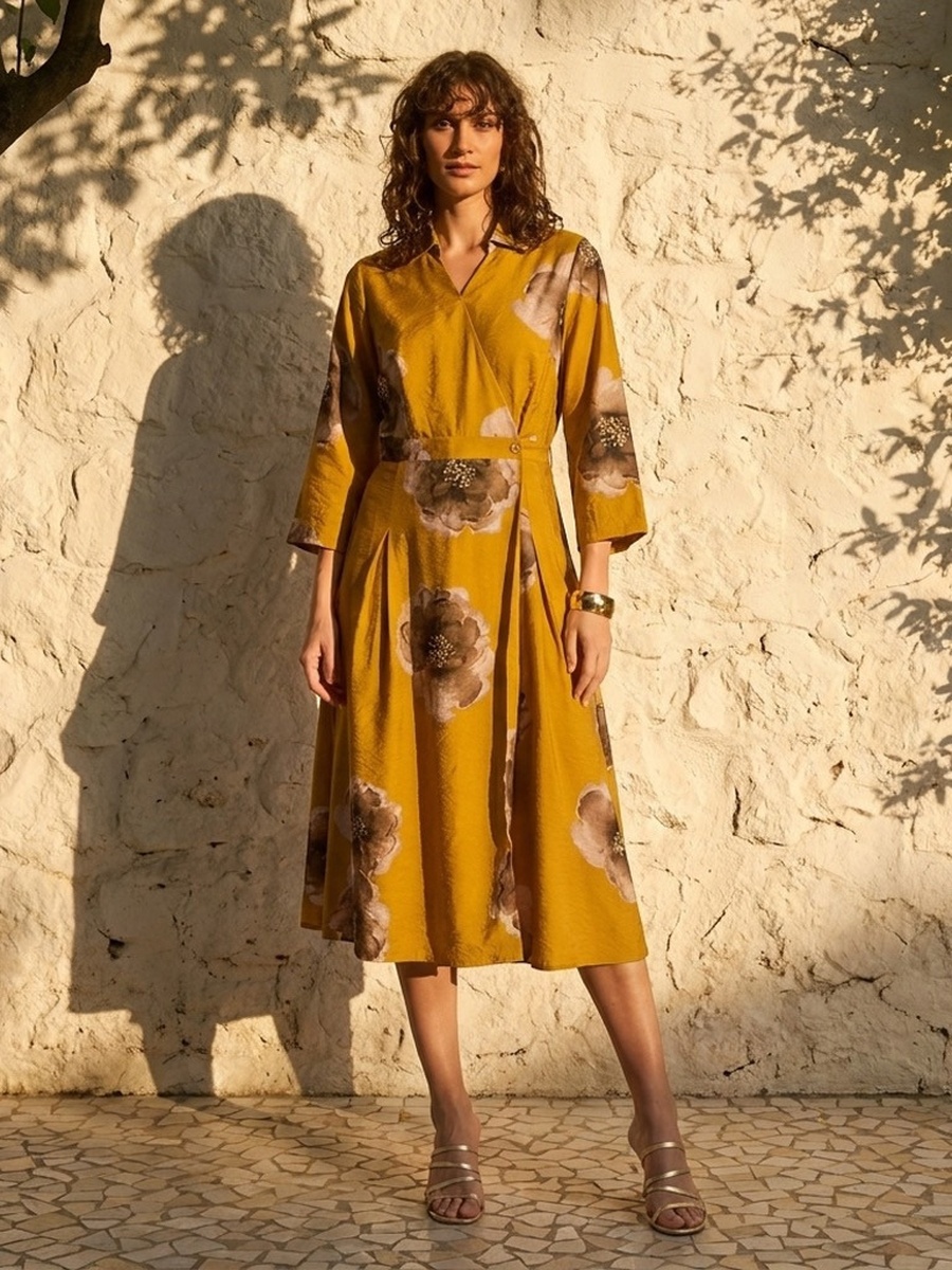 Printed Wrap Midi Dress