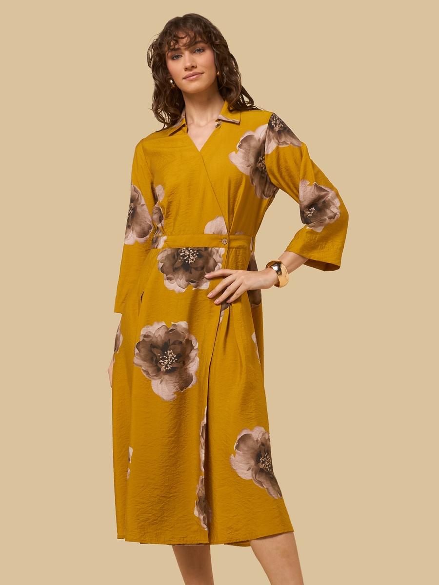 Printed Wrap Midi Dress