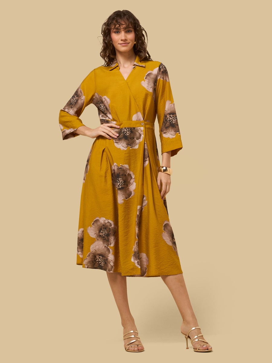 Printed Wrap Midi Dress