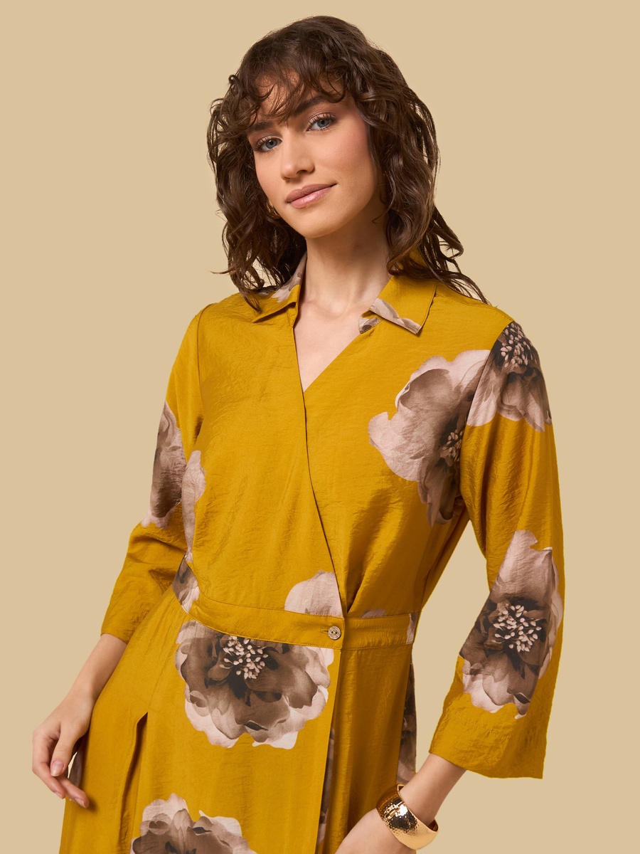 Printed Wrap Midi Dress
