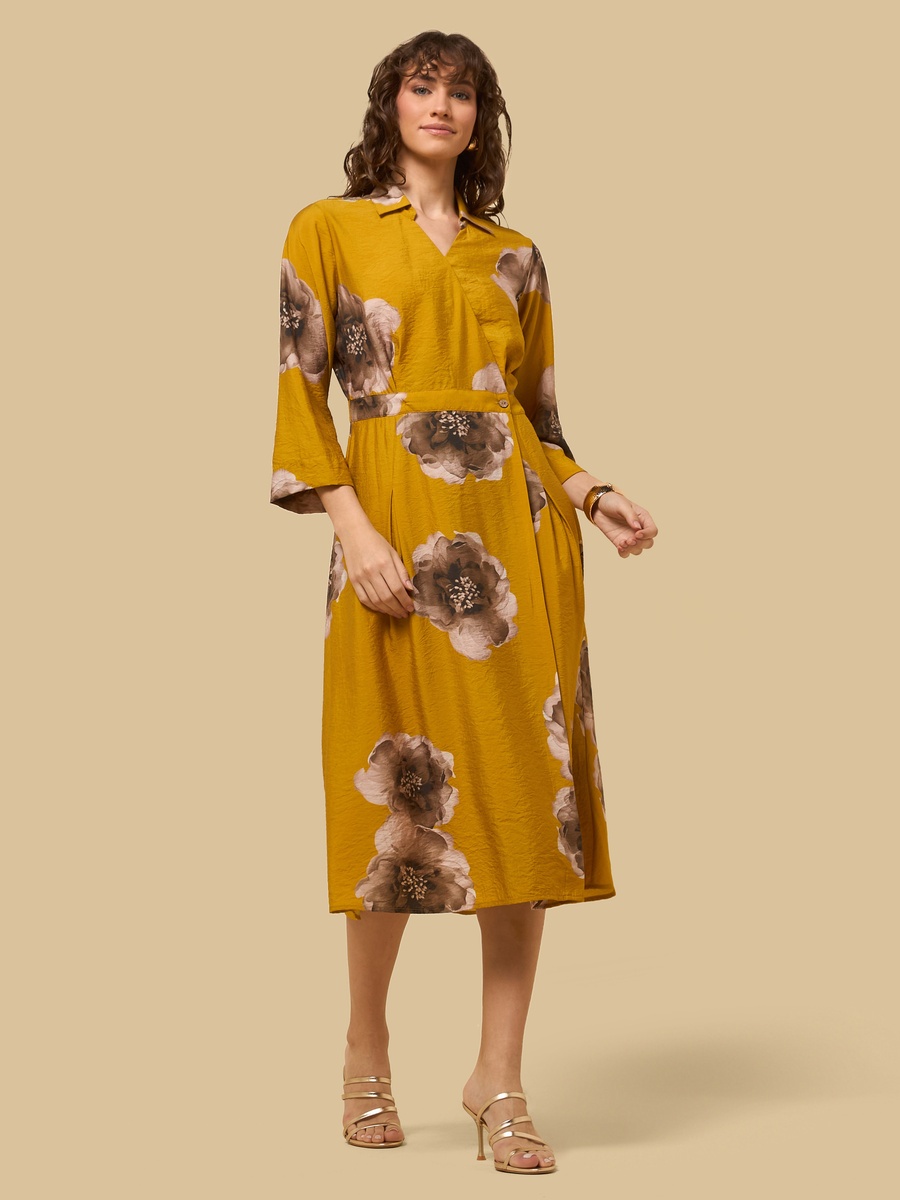 Printed Wrap Midi Dress