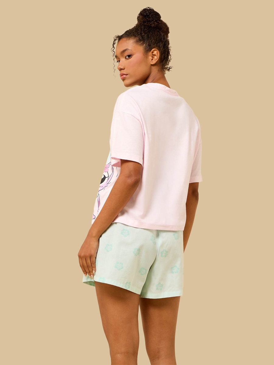 Stitch and Angel Print Cotton Shorts Set