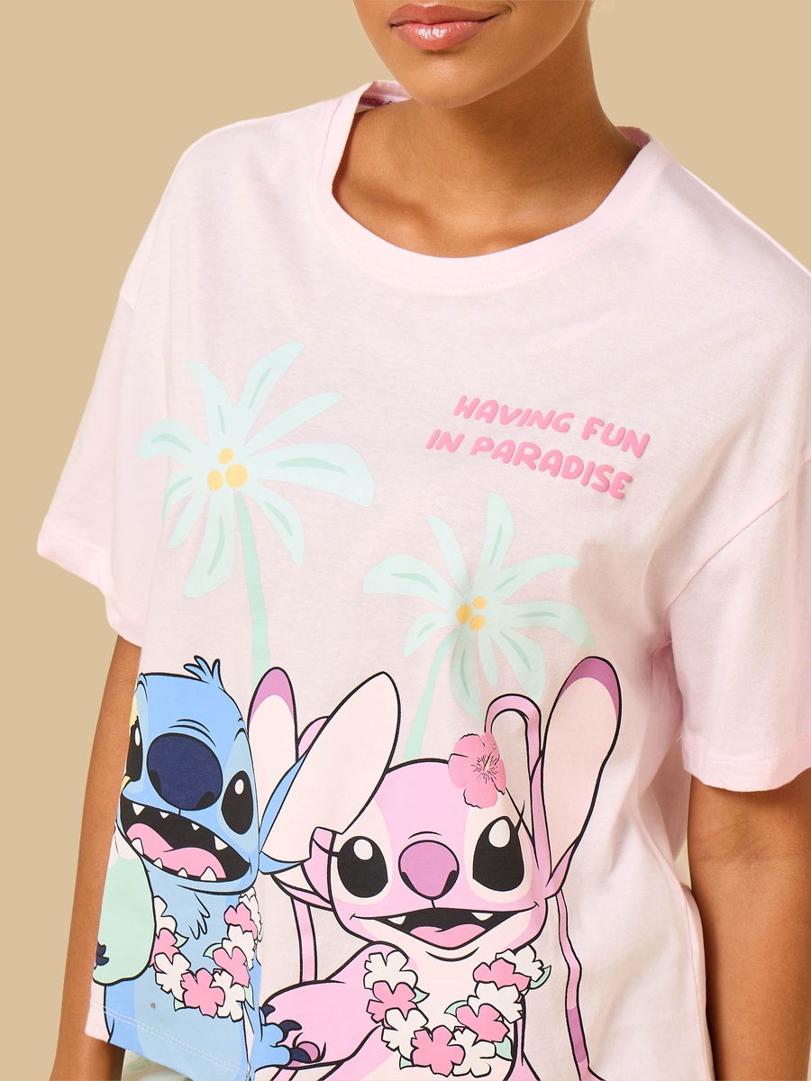 Stitch and Angel Print Cotton Shorts Set