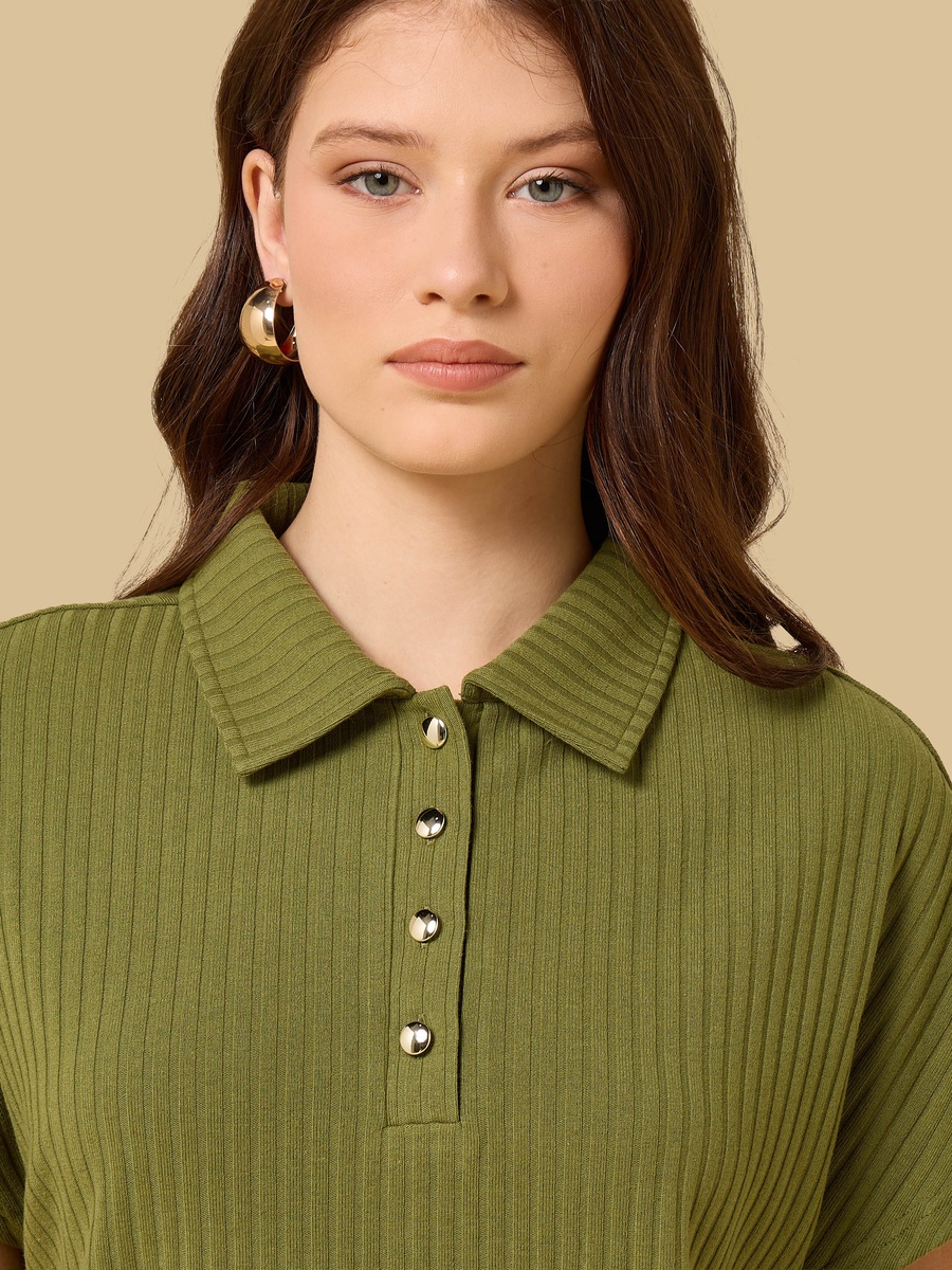 Ribbed Collared Top