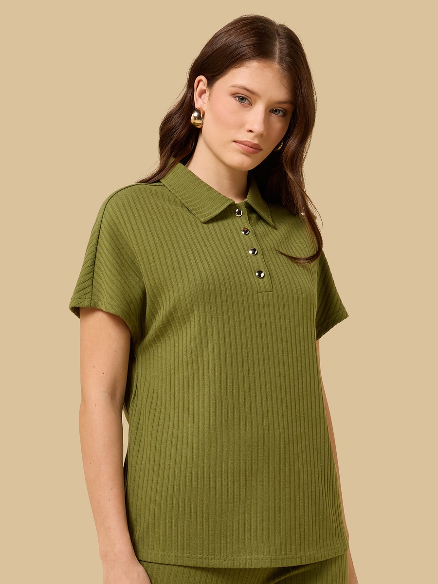 Ribbed Collared Top