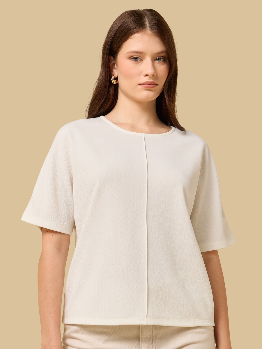 Plain Short Sleeves Crepe Top