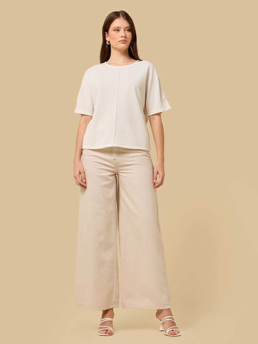 Plain Short Sleeves Crepe Top