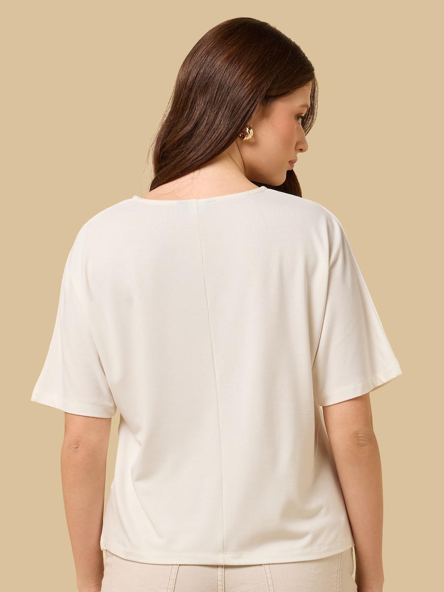 Plain Short Sleeves Crepe Top