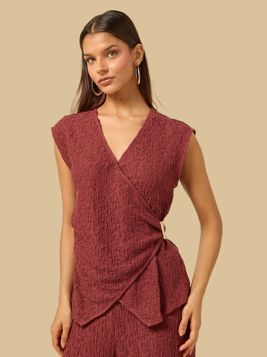 Textured Sleeveless Top with Metal Trim
