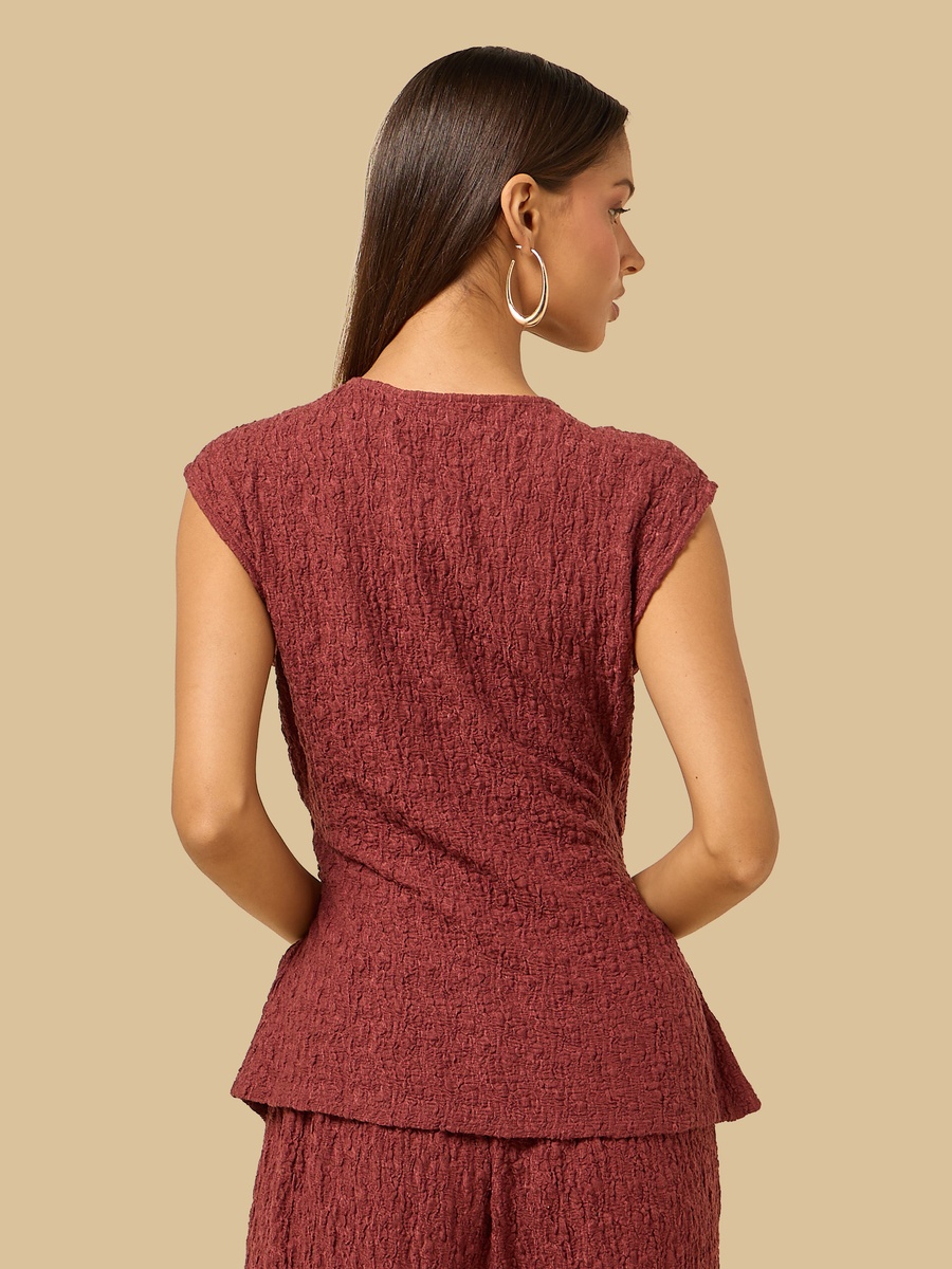 Textured Sleeveless Top with Metal Trim