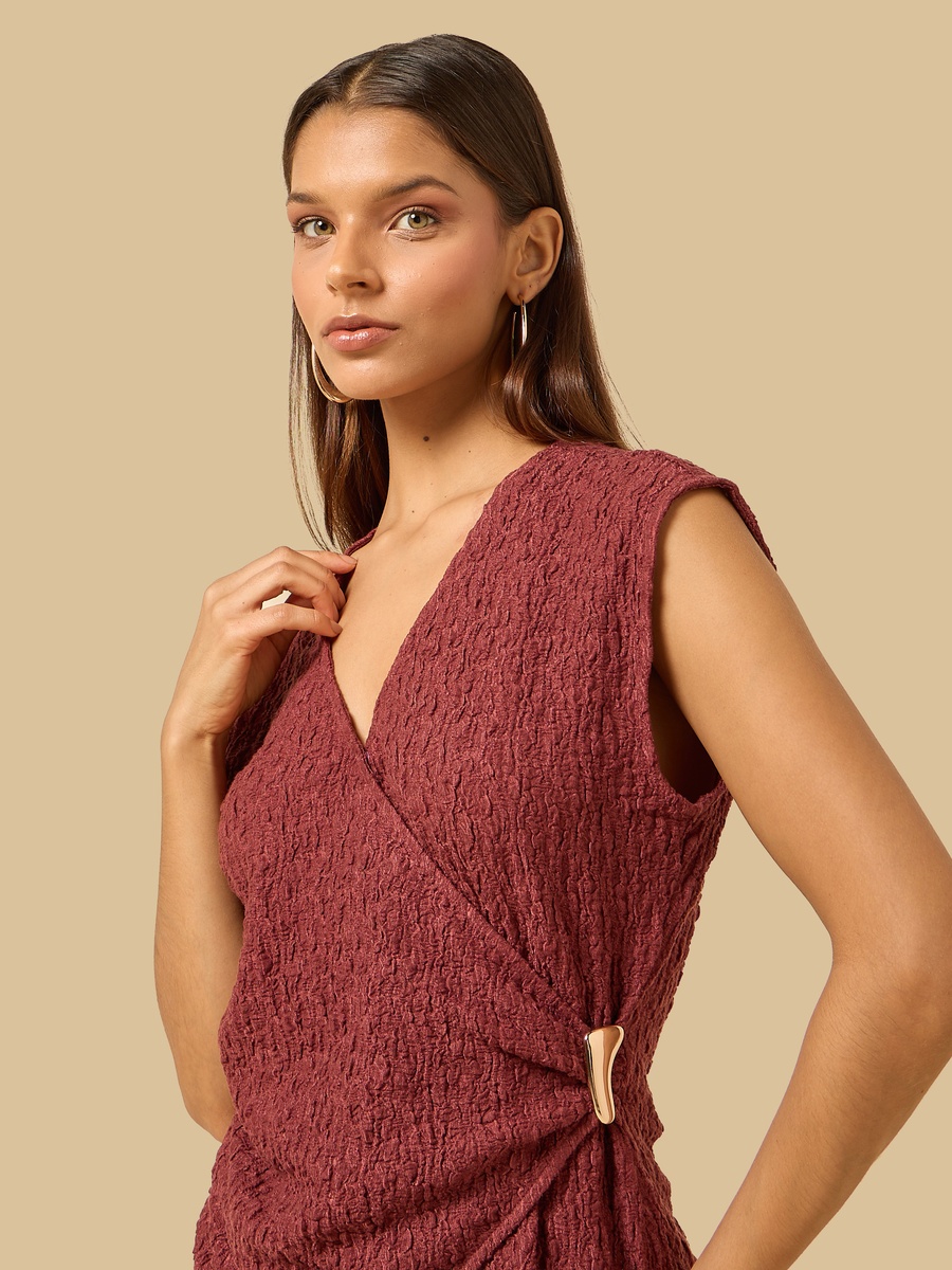 Textured Sleeveless Top with Metal Trim