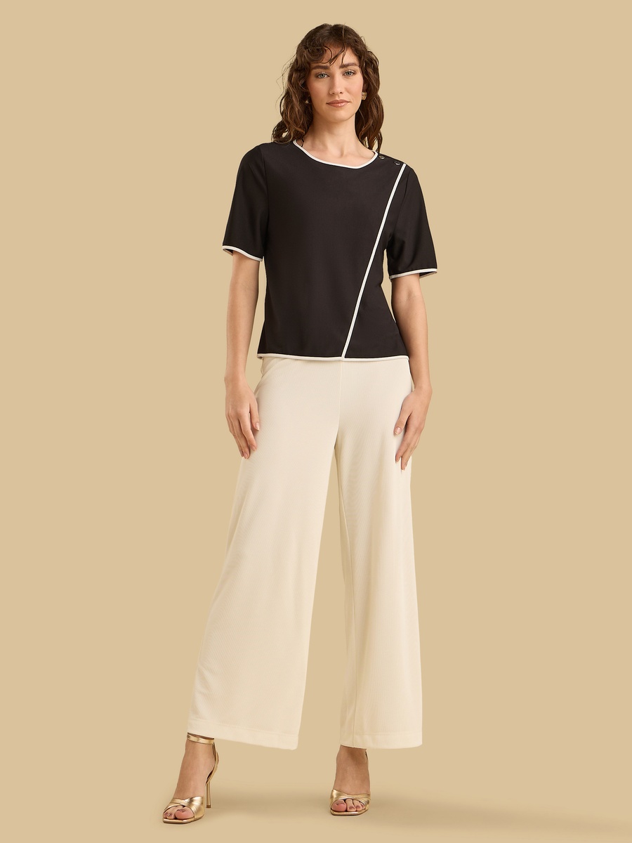 Contrast Piping Button Accent Wrap Top