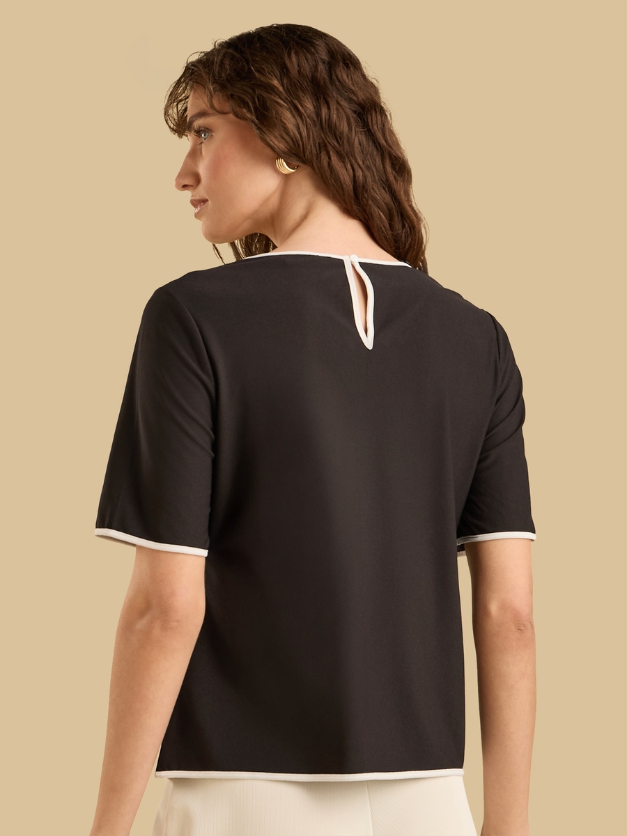 Contrast Piping Button Accent Wrap Top