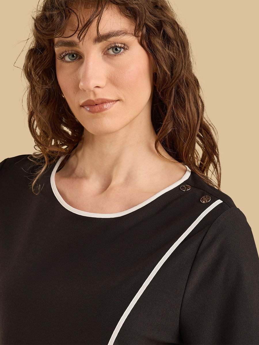 Contrast Piping Button Accent Wrap Top