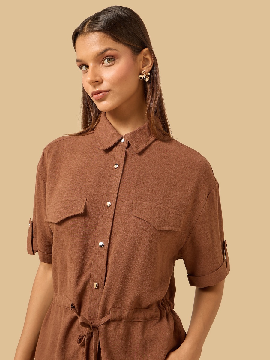 Linen Blend Shirt Style Top