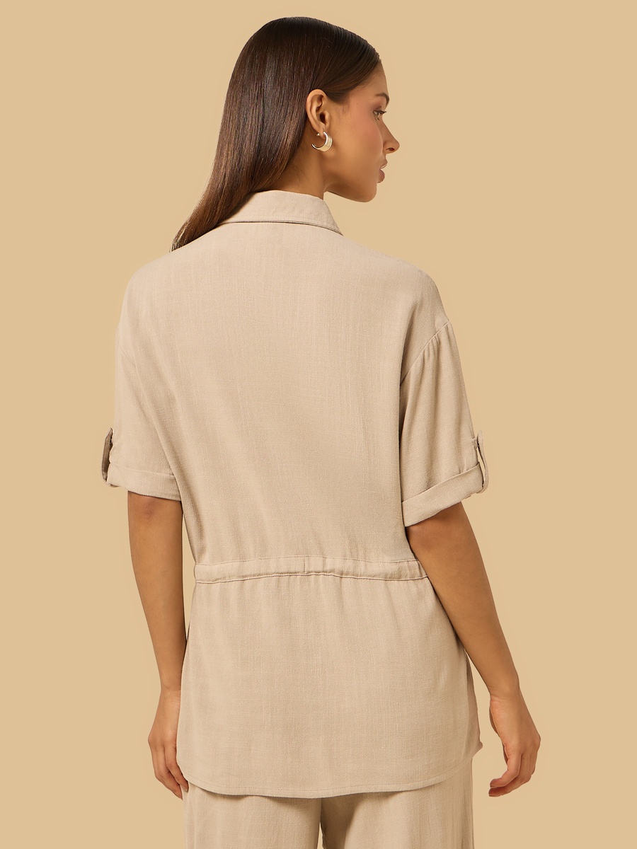 Linen Blend Shirt Style Top