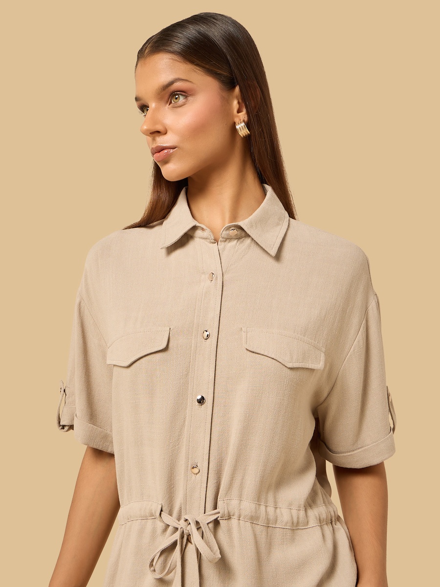 Linen Blend Shirt Style Top
