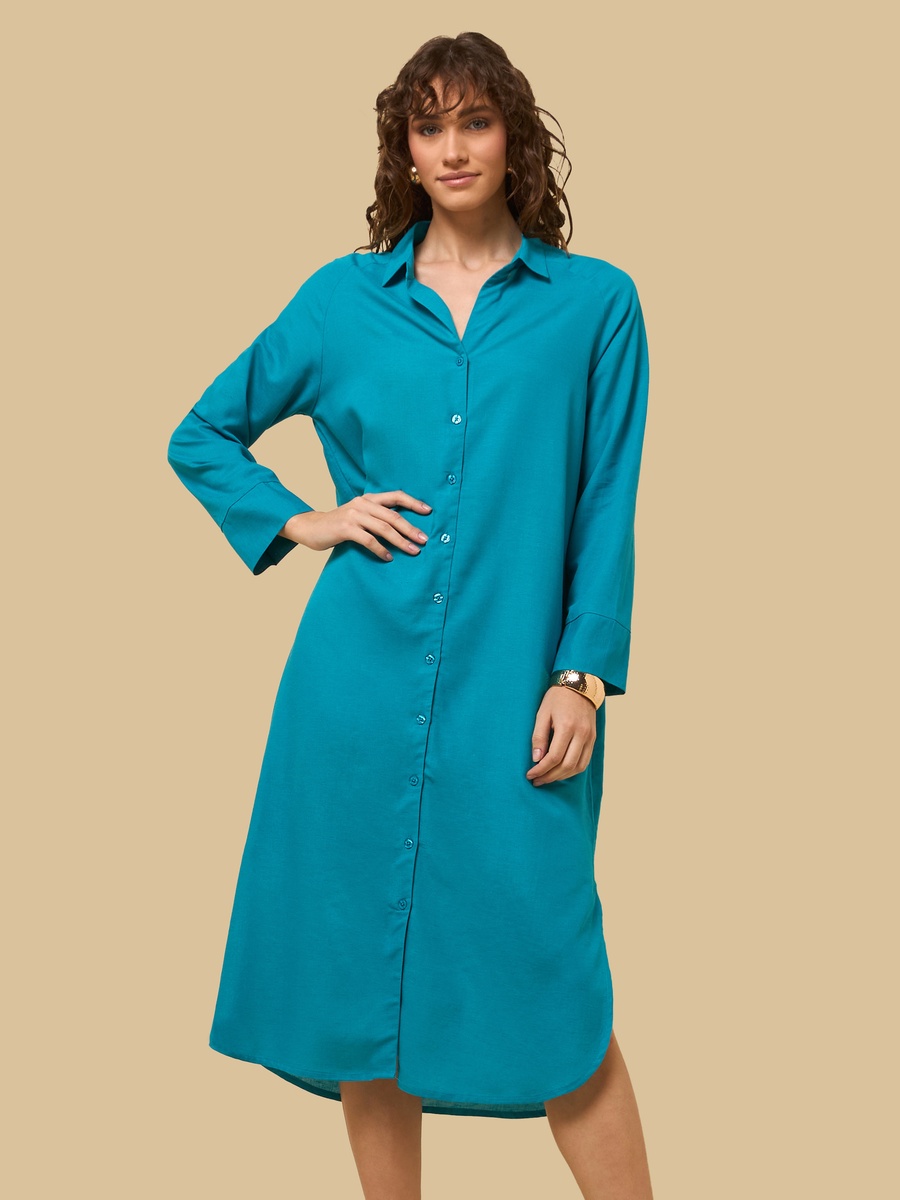 Linen Blend Shirt Dress