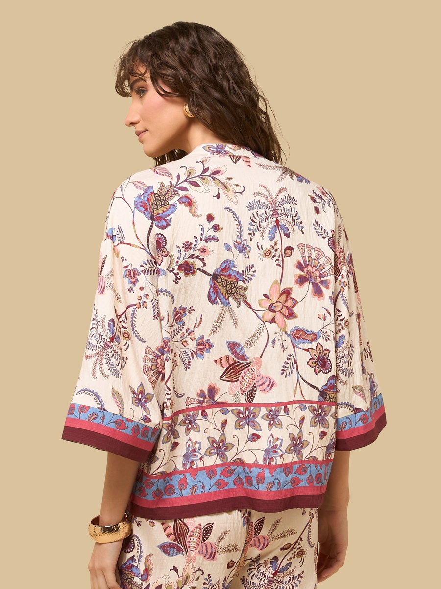 Floral Print V Neck Top with 3/4 Sleeves