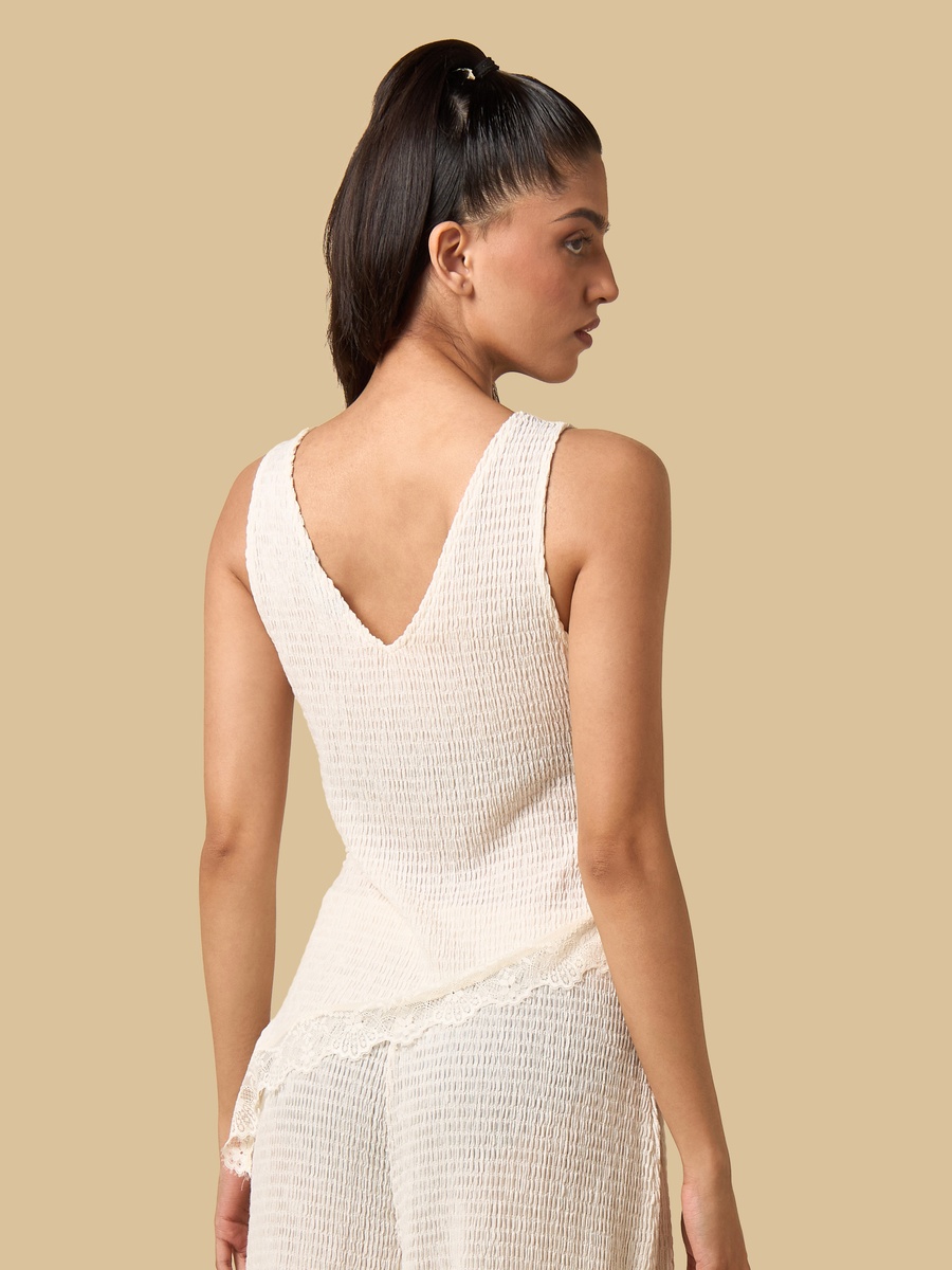 Lace Trim Textured Sleeveless Top
