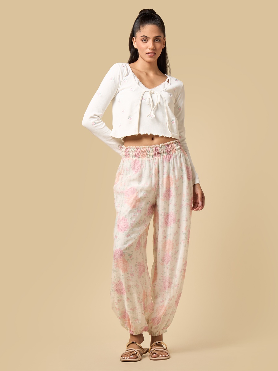 Floral Embroidered Lace Trim Top