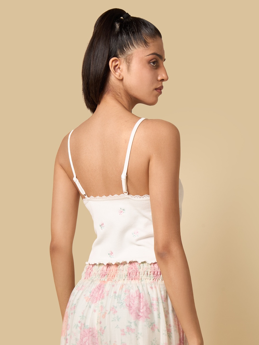 Floral Embroidered Lace Trim Top