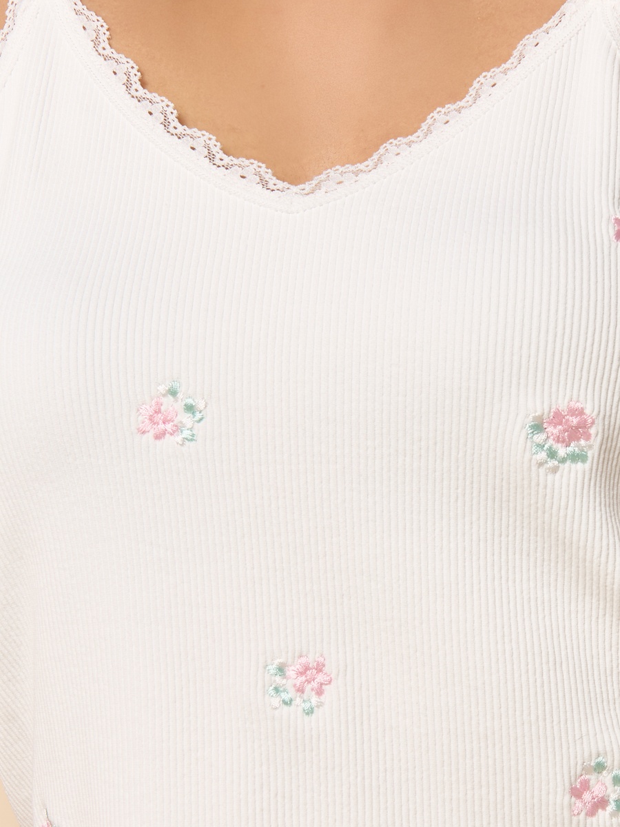 Floral Embroidered Lace Trim Top