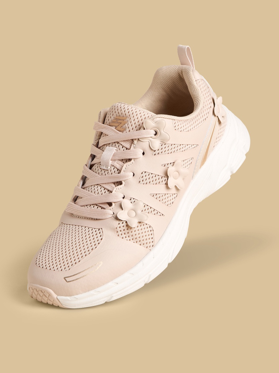 Floral Accent Sports Shoes with Lace-Up Closure