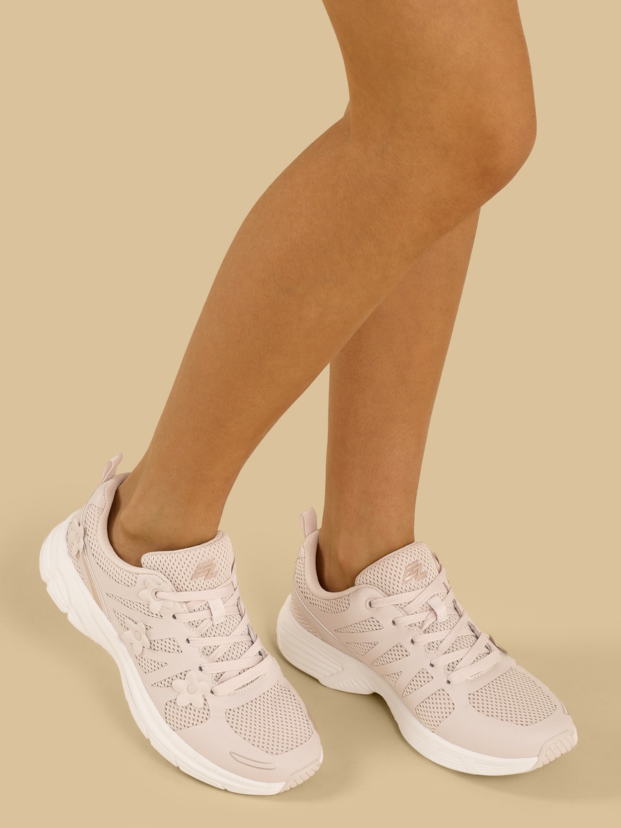Floral Accent Sports Shoes with Lace-Up Closure