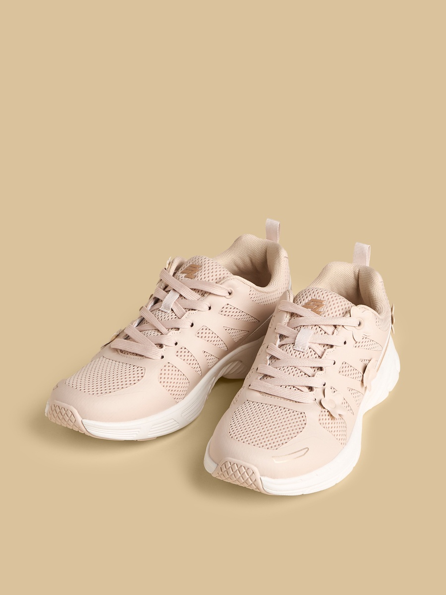 Floral Accent Sports Shoes with Lace-Up Closure