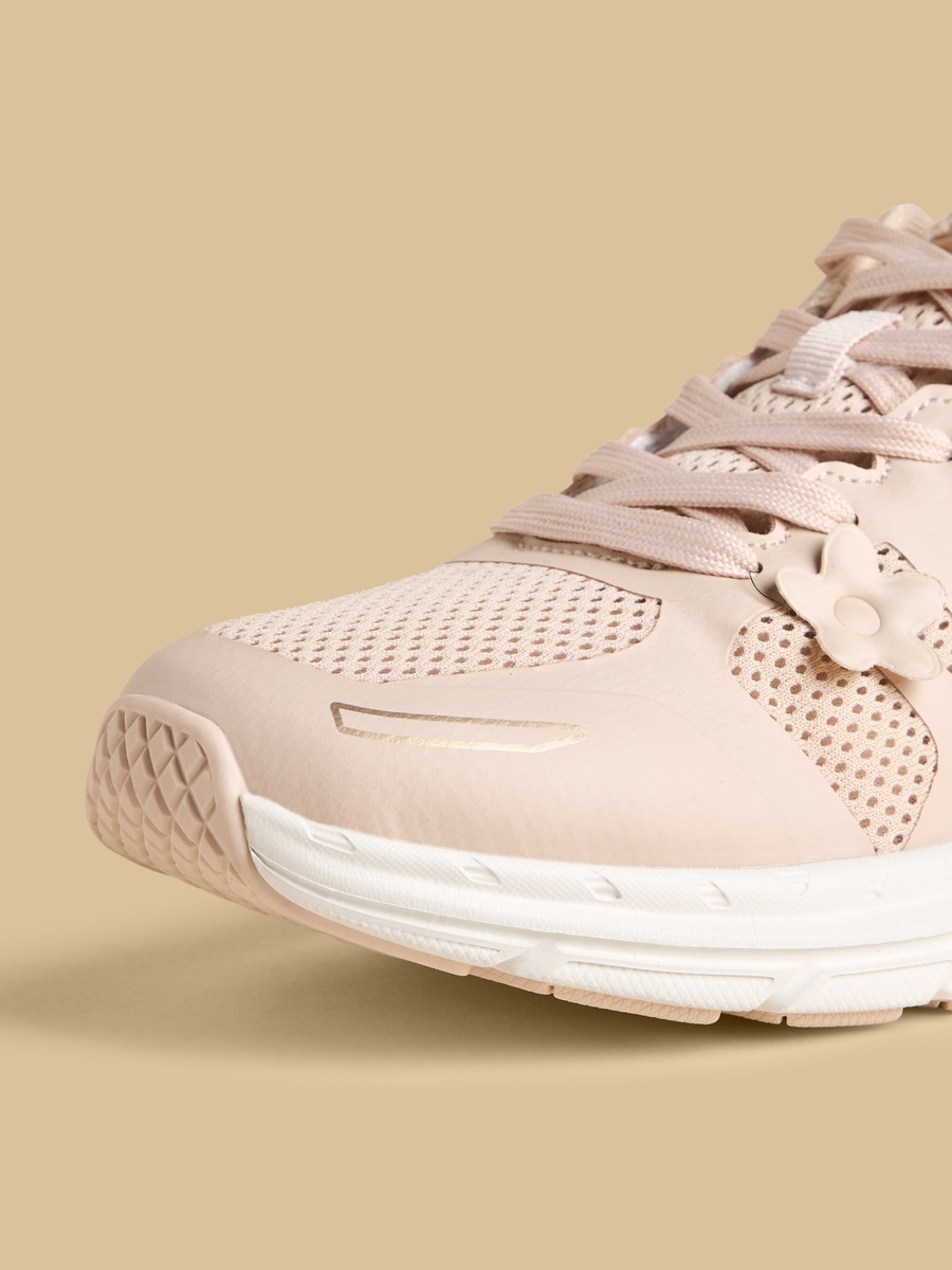 Floral Accent Sports Shoes with Lace-Up Closure