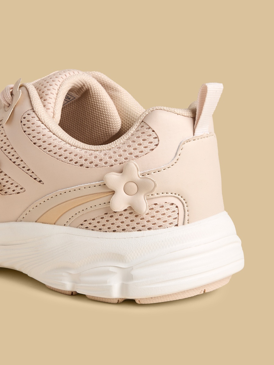 Floral Accent Sports Shoes with Lace-Up Closure