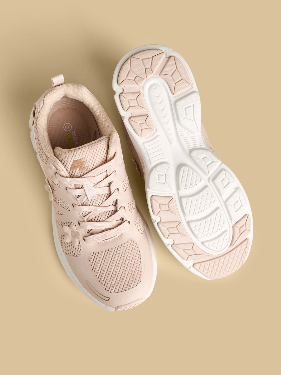 Floral Accent Sports Shoes with Lace-Up Closure