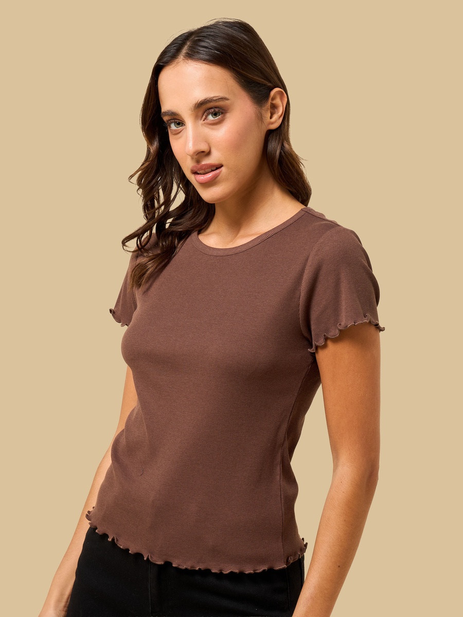 Ribbed T-Shirt with Lettuce Hem