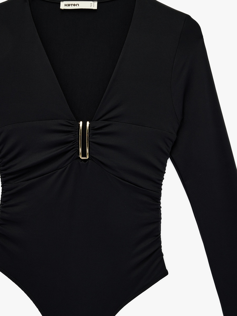 Metal Accent V-Neck Bodysuit