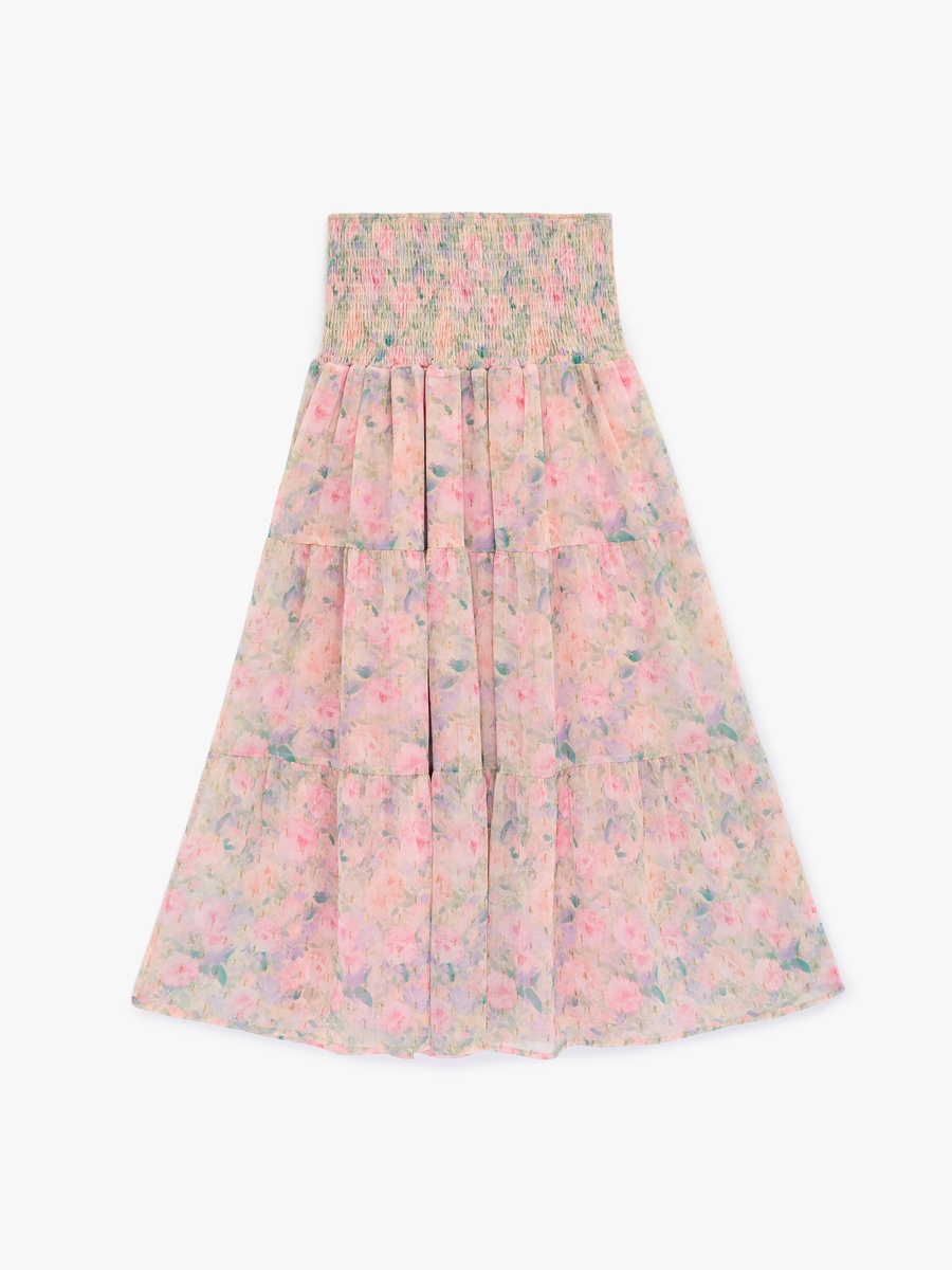Floral Print Smocked Tiered Skirt