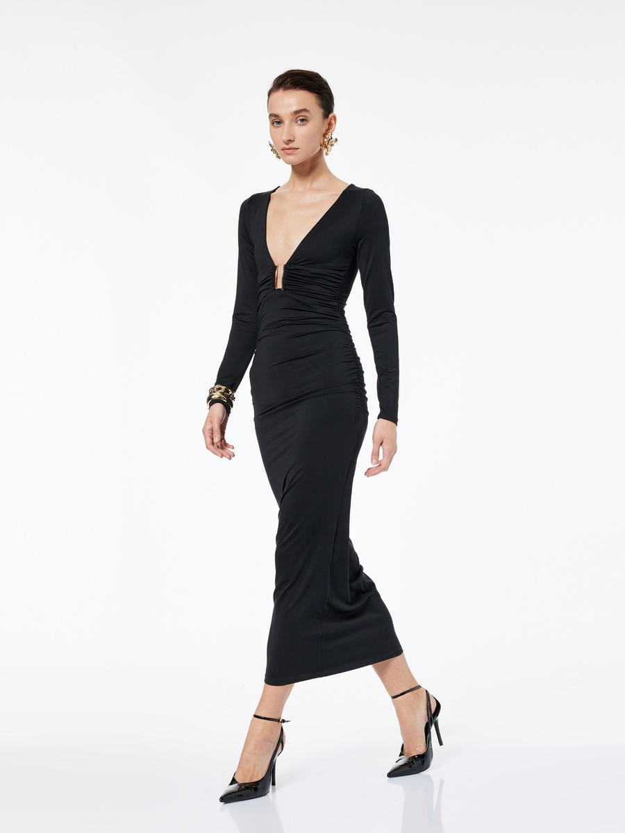 Plunge V Neck Maxi Bodycon Dress