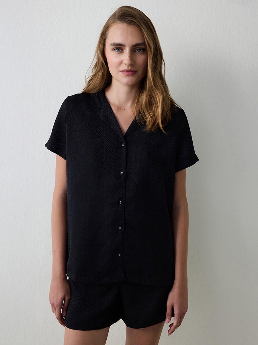 Fleur Satin Short Sleeve Shirt and Shorts Set