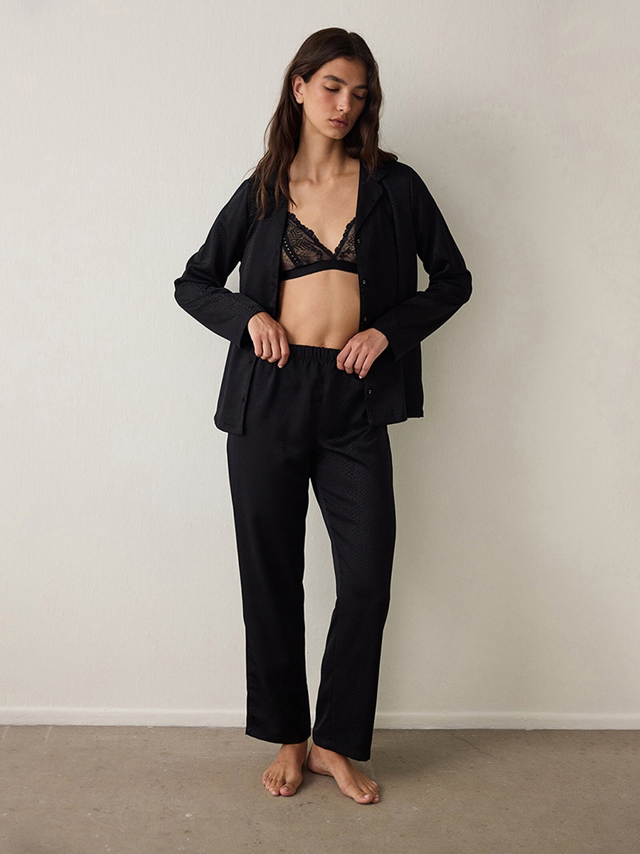 Fleur Satin Long Sleeve Shirt and Pyjama Set
