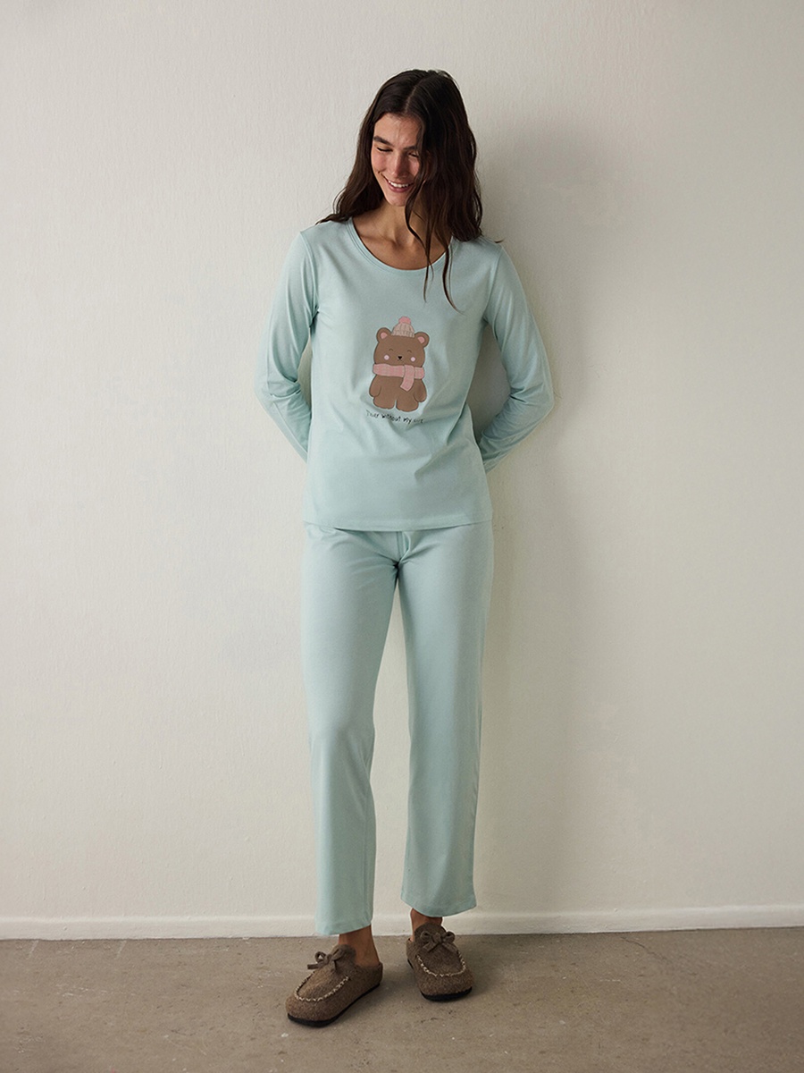Bear Print Long Sleeve T-Shirt and Pyjama Set