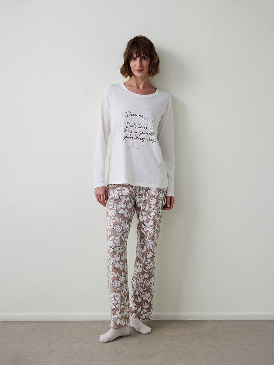 Dear Me Slogan Print Cotton T-Shirt and Pyjama Set