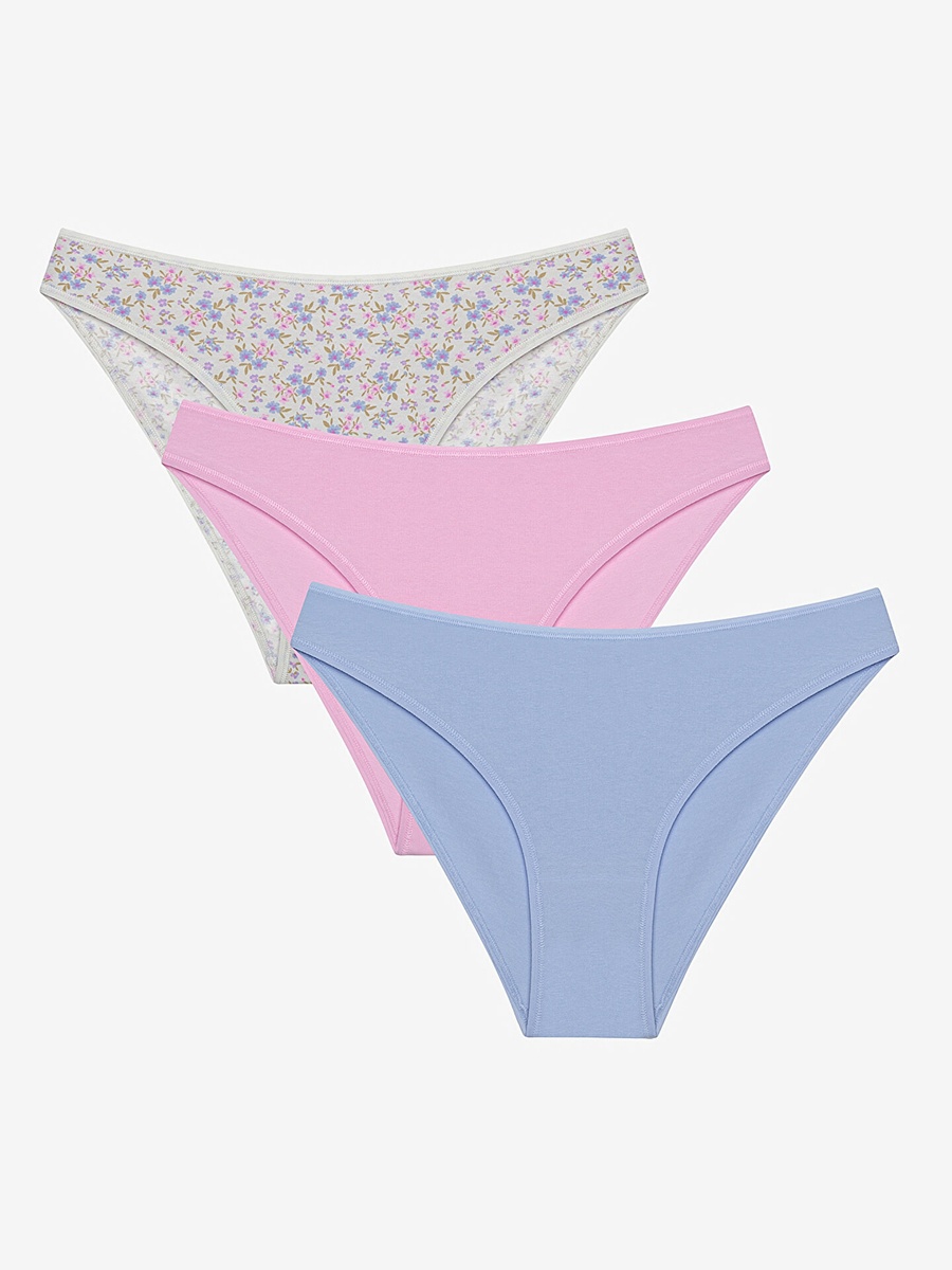 Pack of 3 - Floral and Solid Cotton Briefs
