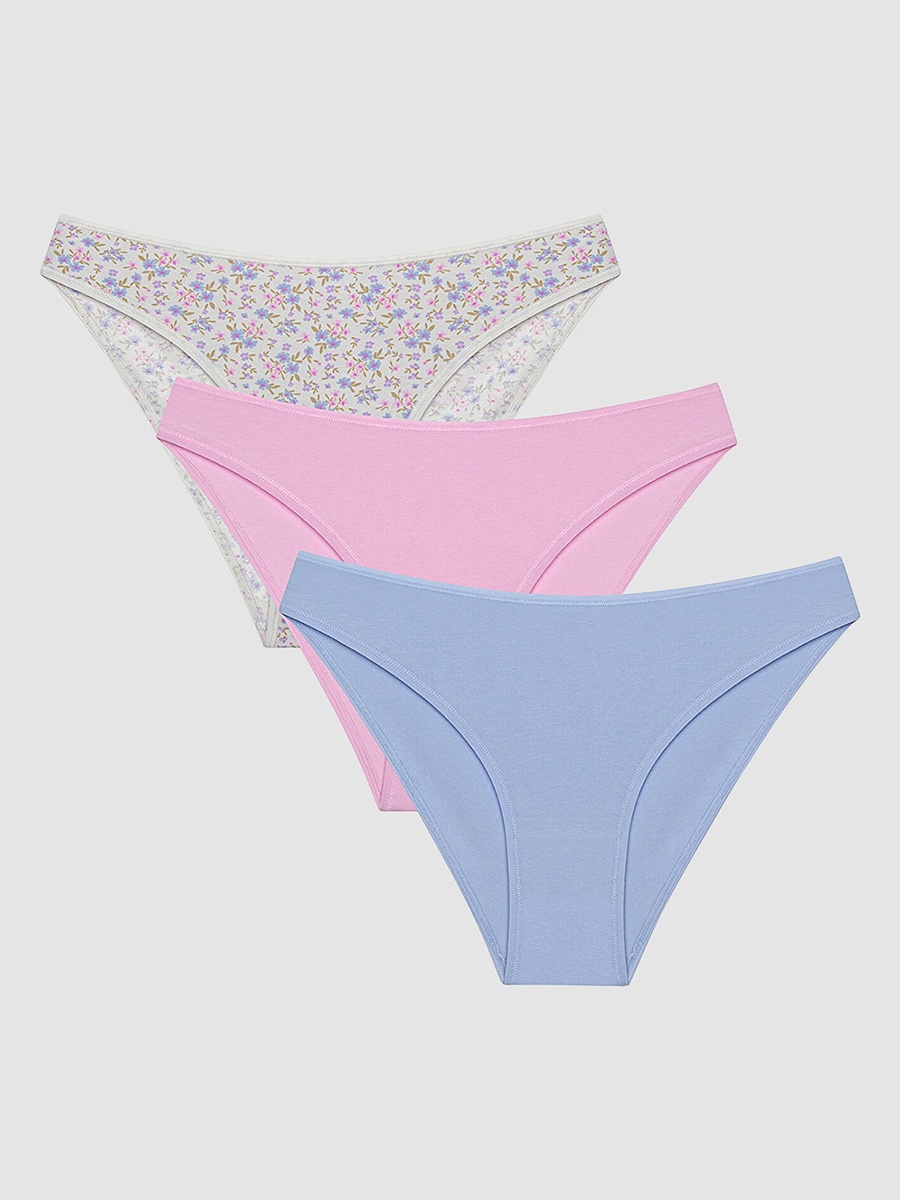 Pack of 3 - Floral and Solid Cotton Briefs