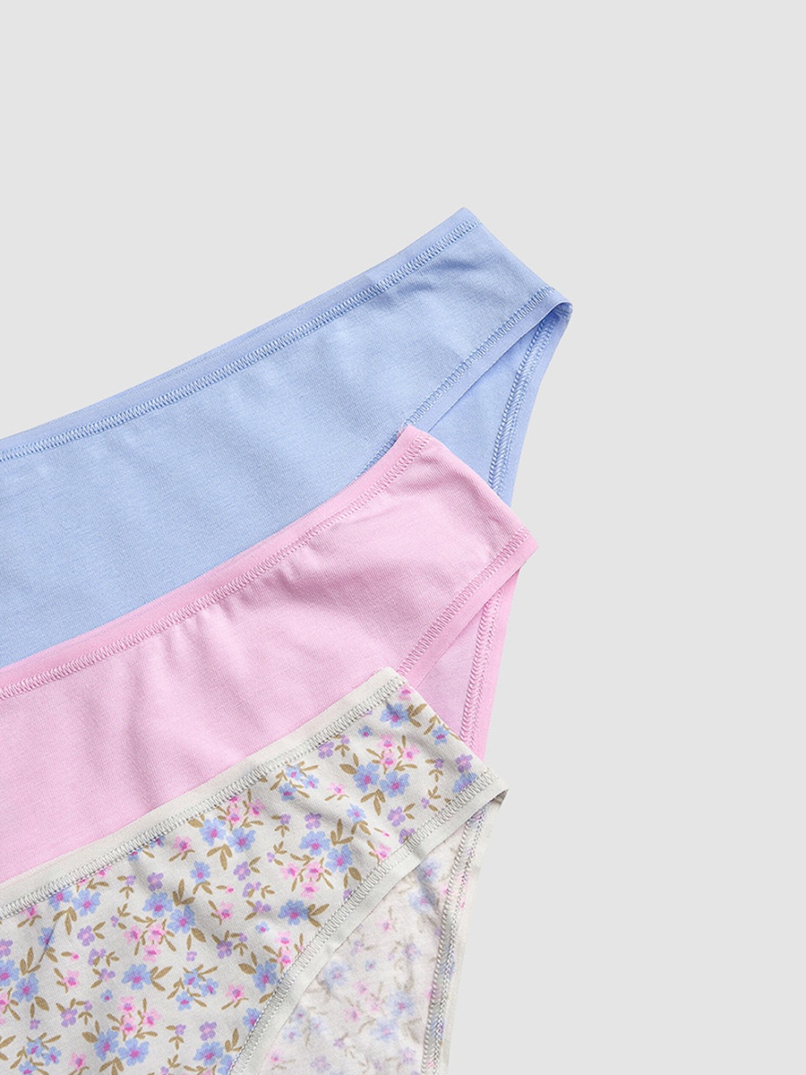 Pack of 3 - Floral and Solid Cotton Briefs