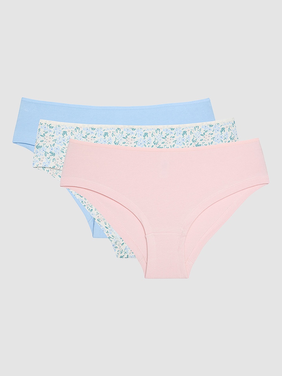 Pack of 3 - Floral Print and Solid Cotton Bikini