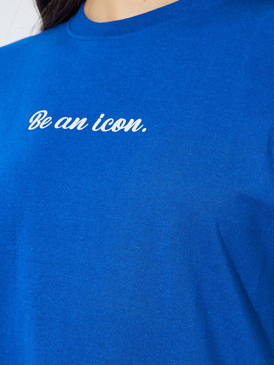 Blue Slogan Print Short Sleeves Oversized T-Shirt